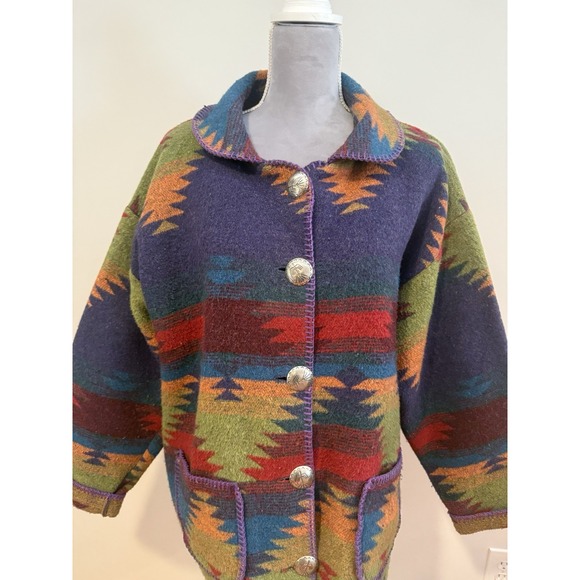 Rhonda Stark Size XL Wool Blend Southwestern Aztec Navajo Coat Jacket Vintage - Picture 2 of 11